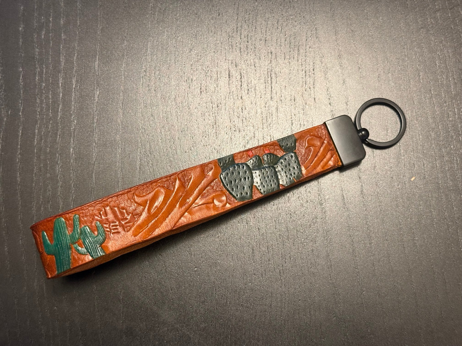 Tooled Leather Wristlet Keychain