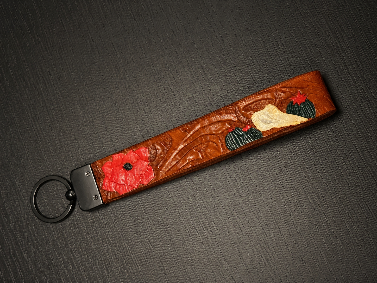 Tooled Leather Wristlet Keychain